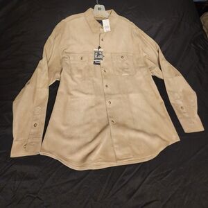 100% Leather Indigo Palms Mens Large Tan Button-Up Shirt New